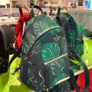 Kate Spade Chelsea Monstera Leaves Print Medium Nylon Backpack Green Multi